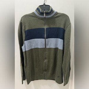 Nautica Men's Green and Blue Zip-Up Sweater